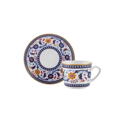 Ihlamur 4-Piece Bone China Espresso Turkish Coffee Cup Set for 2 People, 80ml, White Multi Espresso & Turkish Coffee Cup Sets