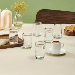 Sale Işıl 6-Piece Glass Small Water Glass Set for 6 Person, 110ml, Transparent Platinium Coffee Glasses