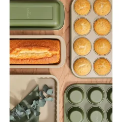 Online Jennese Non-Stick Metal Muffin Sheet, 35cmx27cm, Green Cake Tins