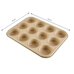 Online Jennese Non-Stick Metal Muffin Sheet, 35cmx27cm, Green Cake Tins