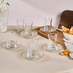 Clearance Juliet 12-Piece Turkish Tea Set for 6 People, 170ml, Gold Turkish Tea Sets