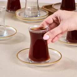 Clearance Juliet 12-Piece Turkish Tea Set for 6 People, 170ml, Gold Turkish Tea Sets