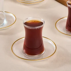 Clearance Juliet 12-Piece Turkish Tea Set for 6 People, 170ml, Gold Turkish Tea Sets