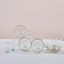 Clearance Juliet 12-Piece Turkish Tea Set for 6 People, 170ml, Gold Turkish Tea Sets
