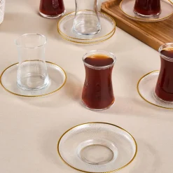 Clearance Juliet 12-Piece Turkish Tea Set for 6 People, 170ml, Gold Turkish Tea Sets