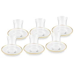 Clearance Juliet 12-Piece Turkish Tea Set for 6 People, 170ml, Gold Turkish Tea Sets