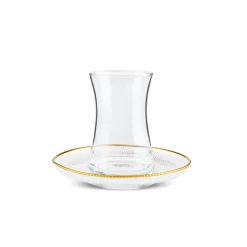 Clearance Juliet 12-Piece Turkish Tea Set for 6 People, 170ml, Gold Turkish Tea Sets