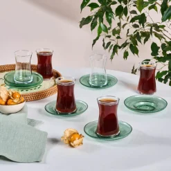 Clearance Juliet 12-Piece Turkish Tea Set for 6 People, Green Turkish Tea Sets