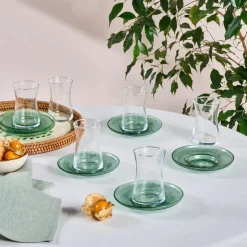 Clearance Juliet 12-Piece Turkish Tea Set for 6 People, Green Turkish Tea Sets