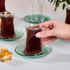 Clearance Juliet 12-Piece Turkish Tea Set for 6 People, Green Turkish Tea Sets