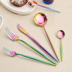 Best Jupiter 30-Piece Stainless Steel Cutlery Set for 6 People, Shiny Rainbow Cutlery Sets