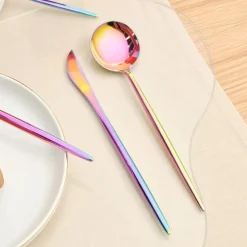 Best Jupiter 30-Piece Stainless Steel Cutlery Set for 6 People, Shiny Rainbow Cutlery Sets