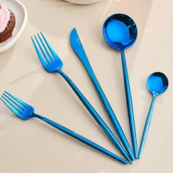 Online Jupiter 30-Piece Stainless Steel Cutlery Set for 6 People, Shiny Blue Cutlery Sets