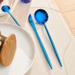 Online Jupiter 30-Piece Stainless Steel Cutlery Set for 6 People, Shiny Blue Cutlery Sets