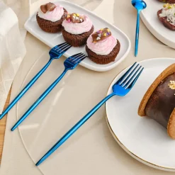 Online Jupiter 30-Piece Stainless Steel Cutlery Set for 6 People, Shiny Blue Cutlery Sets