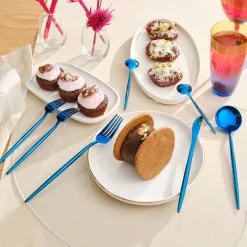 Online Jupiter 30-Piece Stainless Steel Cutlery Set for 6 People, Shiny Blue Cutlery Sets