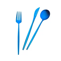 Online Jupiter 30-Piece Stainless Steel Cutlery Set for 6 People, Shiny Blue Cutlery Sets