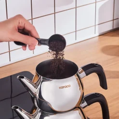 New Kayra Stainless Steel Induction Teapot Set, Medium, Black Silver Turkish Coffee Pots|Turkish Teapots