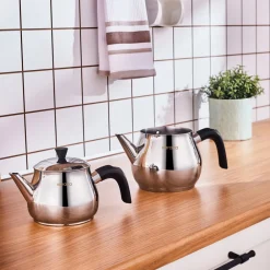 New Kayra Stainless Steel Induction Teapot Set, Medium, Black Silver Turkish Coffee Pots|Turkish Teapots