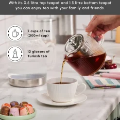 Sale Kelly Borosilicate Glass Induction Teapot Set, Medium, Transparent Silver Turkish Coffee Pots|Turkish Teapots