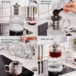 Sale Kelly Borosilicate Glass Induction Teapot Set, Medium, Transparent Silver Turkish Coffee Pots|Turkish Teapots