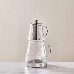 Sale Keops Borosilicate Glass Teapot Set, Transparent Silver Turkish Coffee Pots|Turkish Teapots