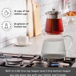 Discount Keops XL Borosilicate Glass Teapot Set, Transparent Silver Turkish Teapots