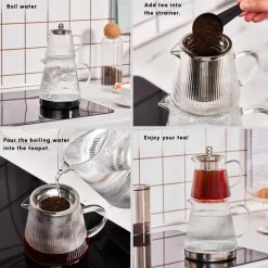 Discount Keops XL Borosilicate Glass Teapot Set, Transparent Silver Turkish Teapots