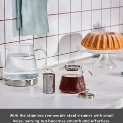 Discount Keops XL Borosilicate Glass Teapot Set, Transparent Silver Turkish Teapots