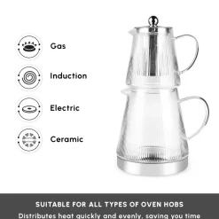 Discount Keops XL Borosilicate Glass Teapot Set, Transparent Silver Turkish Teapots