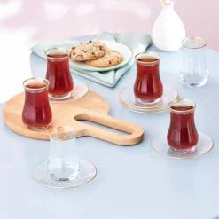 Outlet Kirke 12 Piece Glass Turkish Tea Set for 6 People, 110ml, Transparent Turkish Tea Sets