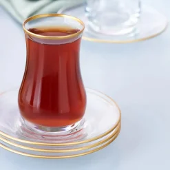 Outlet Kirke 12 Piece Glass Turkish Tea Set for 6 People, 110ml, Transparent Turkish Tea Sets