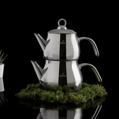 Best Layla Stainless Steel Induction Teapot Set, Midi, Silver Turkish Coffee Pots|Turkish Teapots