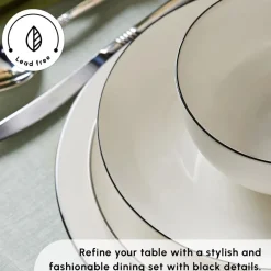 Discount Lea 30-Piece Bone China Dinner Set for 6 People, White Black See All Dinner Sets|Bone China Dinner Sets