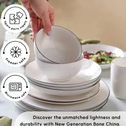 Discount Lea 30-Piece Bone China Dinner Set for 6 People, White Black See All Dinner Sets|Bone China Dinner Sets