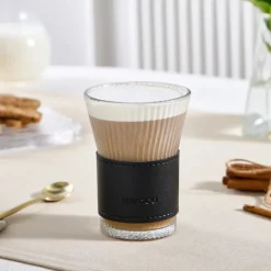 Online Leather Cool Touch Latte Coffee Glass, 210 Ml, Black Coffee Glasses