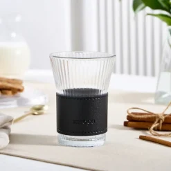 Online Leather Cool Touch Latte Coffee Glass, 210 Ml, Black Coffee Glasses
