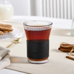 Online Leather Cool Touch Latte Coffee Glass, 210 Ml, Black Coffee Glasses