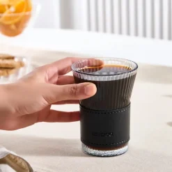 Online Leather Cool Touch Latte Coffee Glass, 210 Ml, Black Coffee Glasses