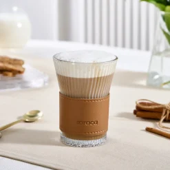 Discount Leather Cool Touch Latte Coffee Glass, 210 Ml, Brown Coffee Glasses