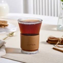 Discount Leather Cool Touch Latte Coffee Glass, 210 Ml, Brown Coffee Glasses