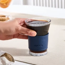 Best Leather Cool Touch Latte Coffee Glass, 210 Ml, Navy Blue Coffee Glasses