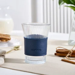 Best Leather Cool Touch Latte Coffee Glass, 210 Ml, Navy Blue Coffee Glasses