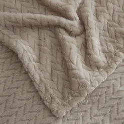 Online Leaves Wellsoft Blanket, Double, 200x220cm, Light Grey Throws & Blankets