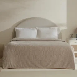 Online Leaves Wellsoft Blanket, Double, 200x220cm, Light Grey Throws & Blankets