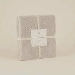 Online Leaves Wellsoft Blanket, Double, 200x220cm, Light Grey Throws & Blankets