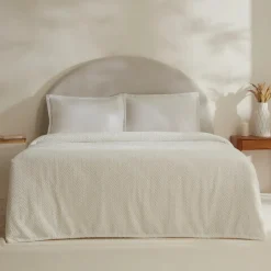 Best Leaves Wellsoft Blanket, Double, 200x220cm, White Throws & Blankets