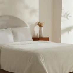 Best Leaves Wellsoft Blanket, Double, 200x220cm, White Throws & Blankets