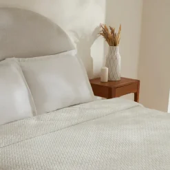 Best Leaves Wellsoft Blanket, Double, 200x220cm, White Throws & Blankets