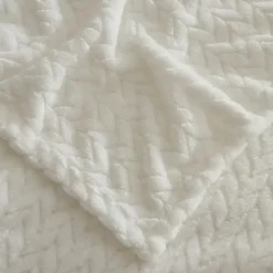 Best Leaves Wellsoft Blanket, Double, 200x220cm, White Throws & Blankets